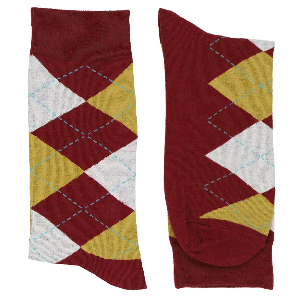 Men's Maroon and Gold Argyle Socks