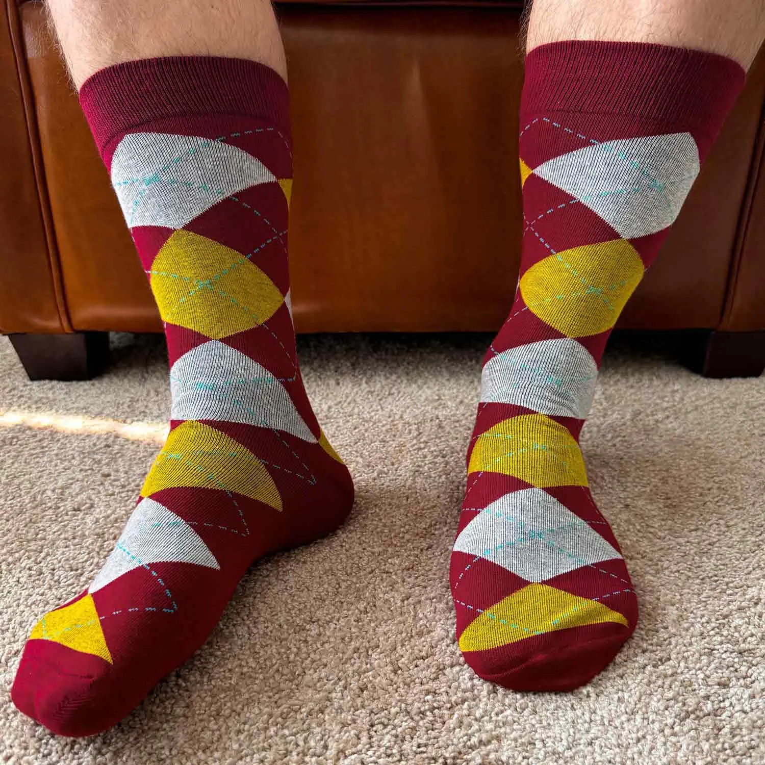 Men's Maroon and Gold Argyle Socks