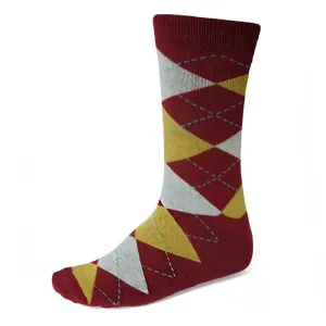 Men's Maroon and Gold Argyle Socks