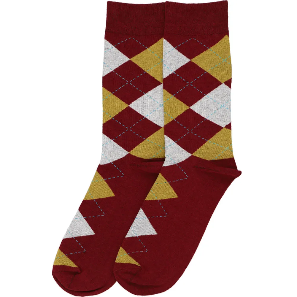 Men's Maroon and Gold Argyle Socks
