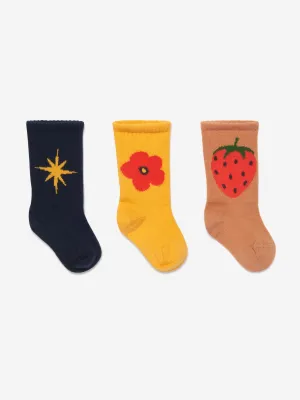 Mini Rodini Girls Organic Cotton Strawberries 3 Pack Socks in Multicolour