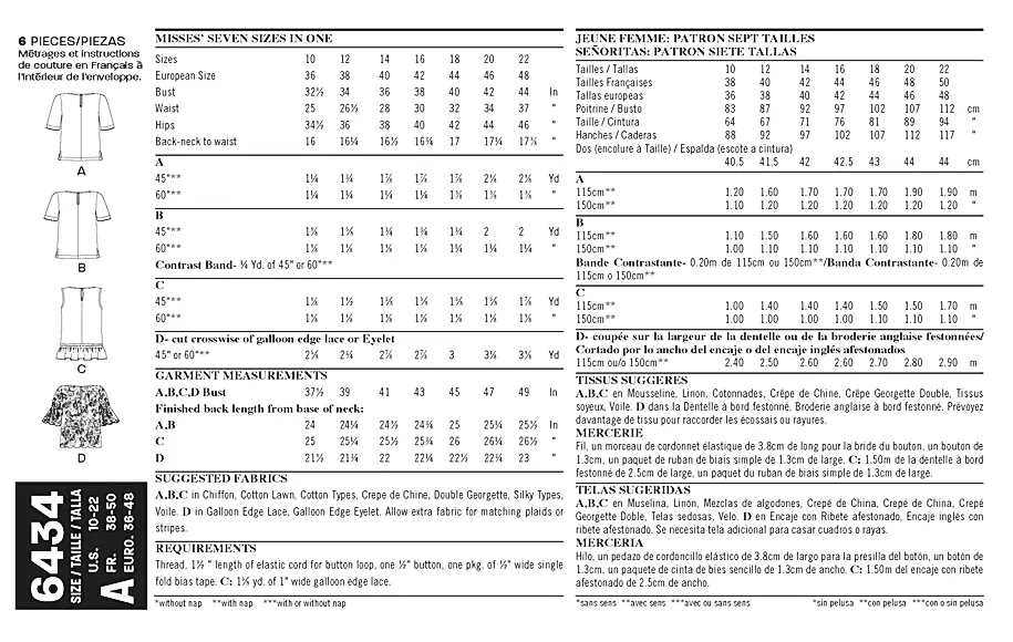 NL6434 Misses' Tops with Fabric Variations