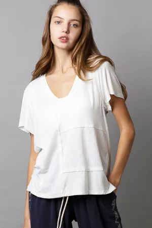 Patch Fabric V Neck Top