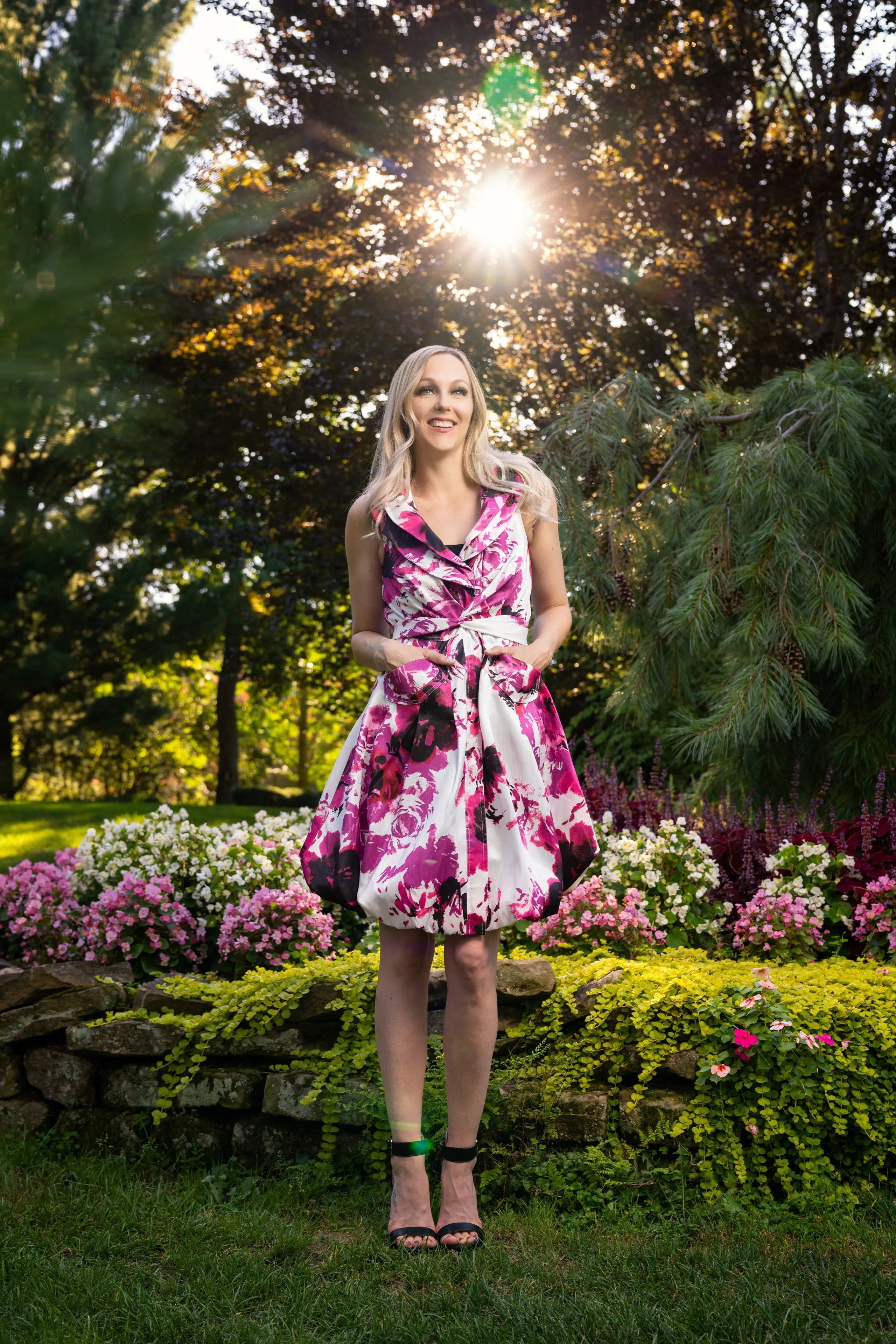 Print Bubble Dress White/Magenta