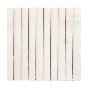 Shiny Pink Stripe Large Napkins, Set of 16 Meri Meri Metallic Pink Stripe Large Napkins, Sophisticated Dinner Napkins