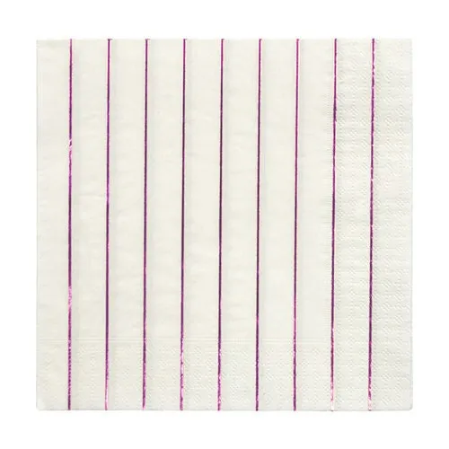 Shiny Pink Stripe Large Napkins, Set of 16 Meri Meri Metallic Pink Stripe Large Napkins, Sophisticated Dinner Napkins