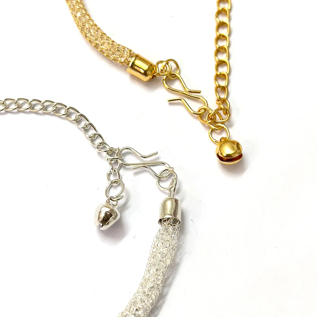 Sparkling Set Of 2 Metallic Mesh Silver And Gold Adjustable Bracelets