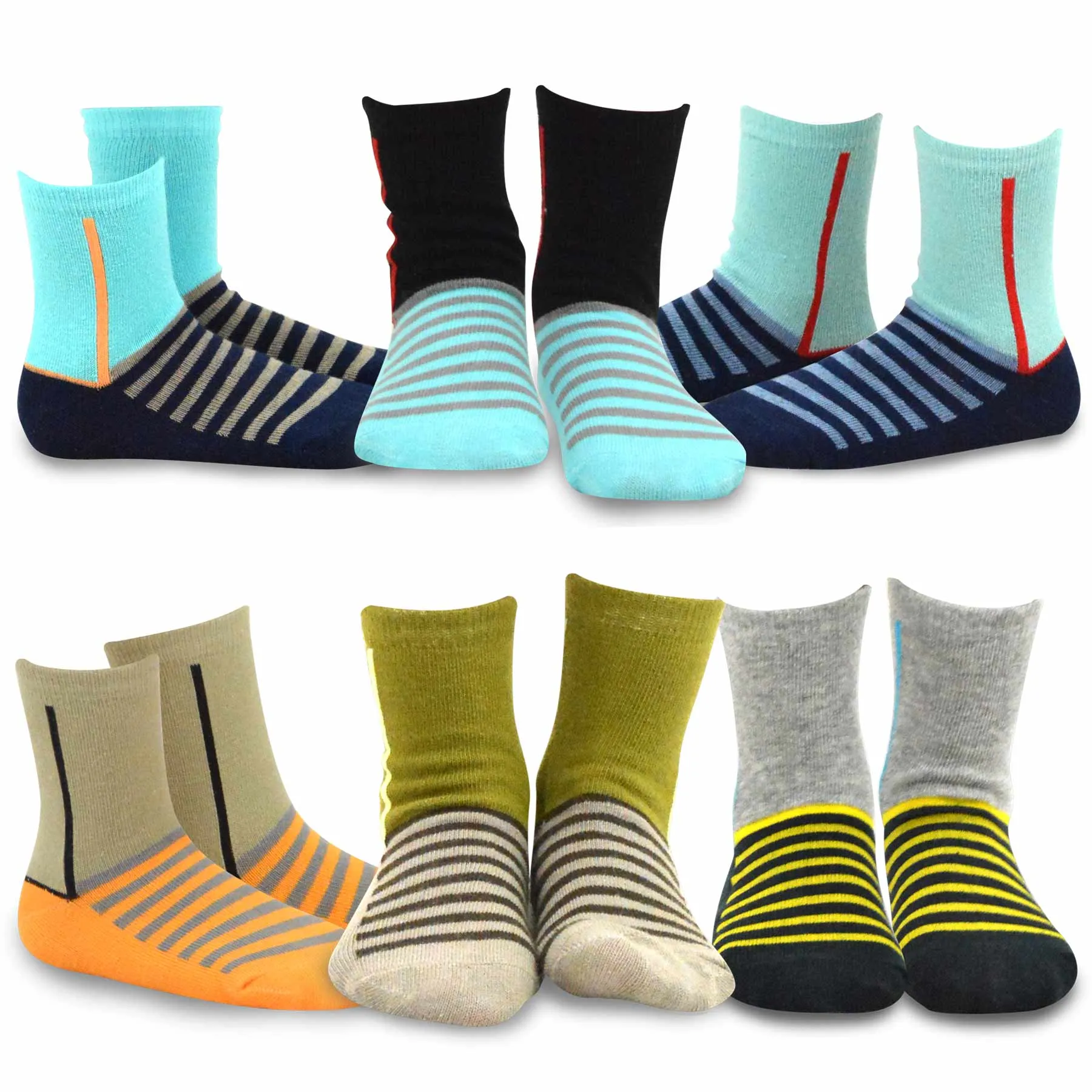 TeeHee Kids Toddler and Boys Socks Sports and Fun Cotton Crew Socks 18 Pair Pack with Gift Box Stripes