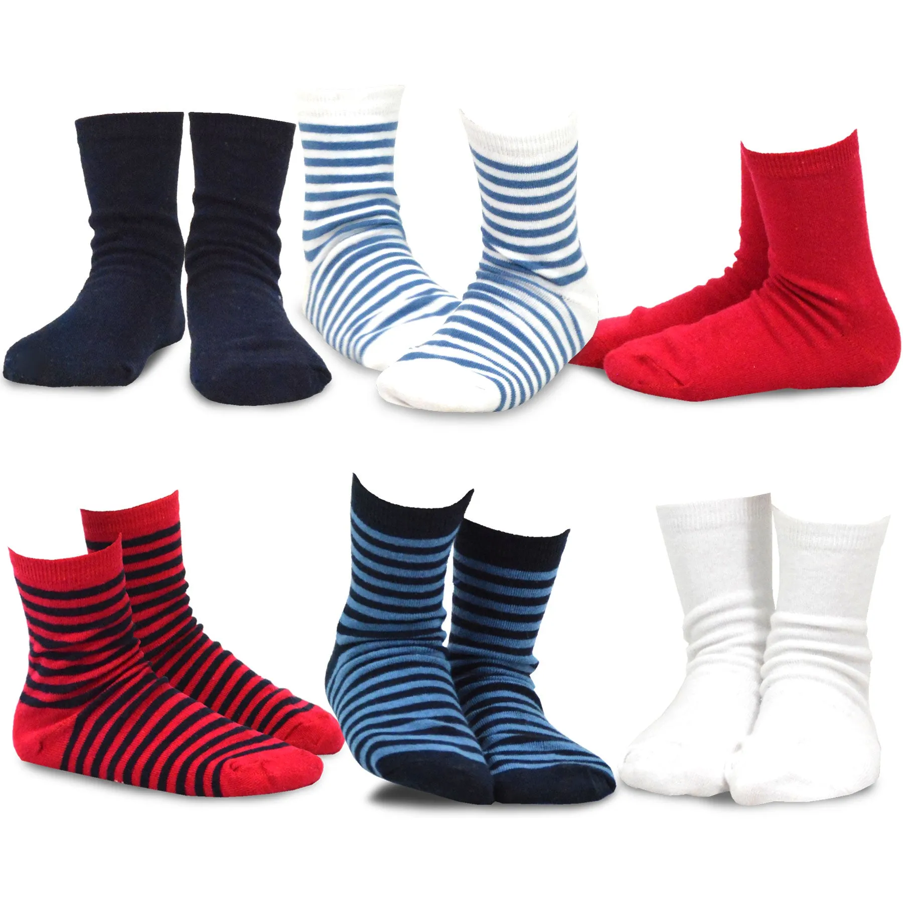 TeeHee Kids Toddler and Boys Socks Sports and Fun Cotton Crew Socks 18 Pair Pack with Gift Box Stripes