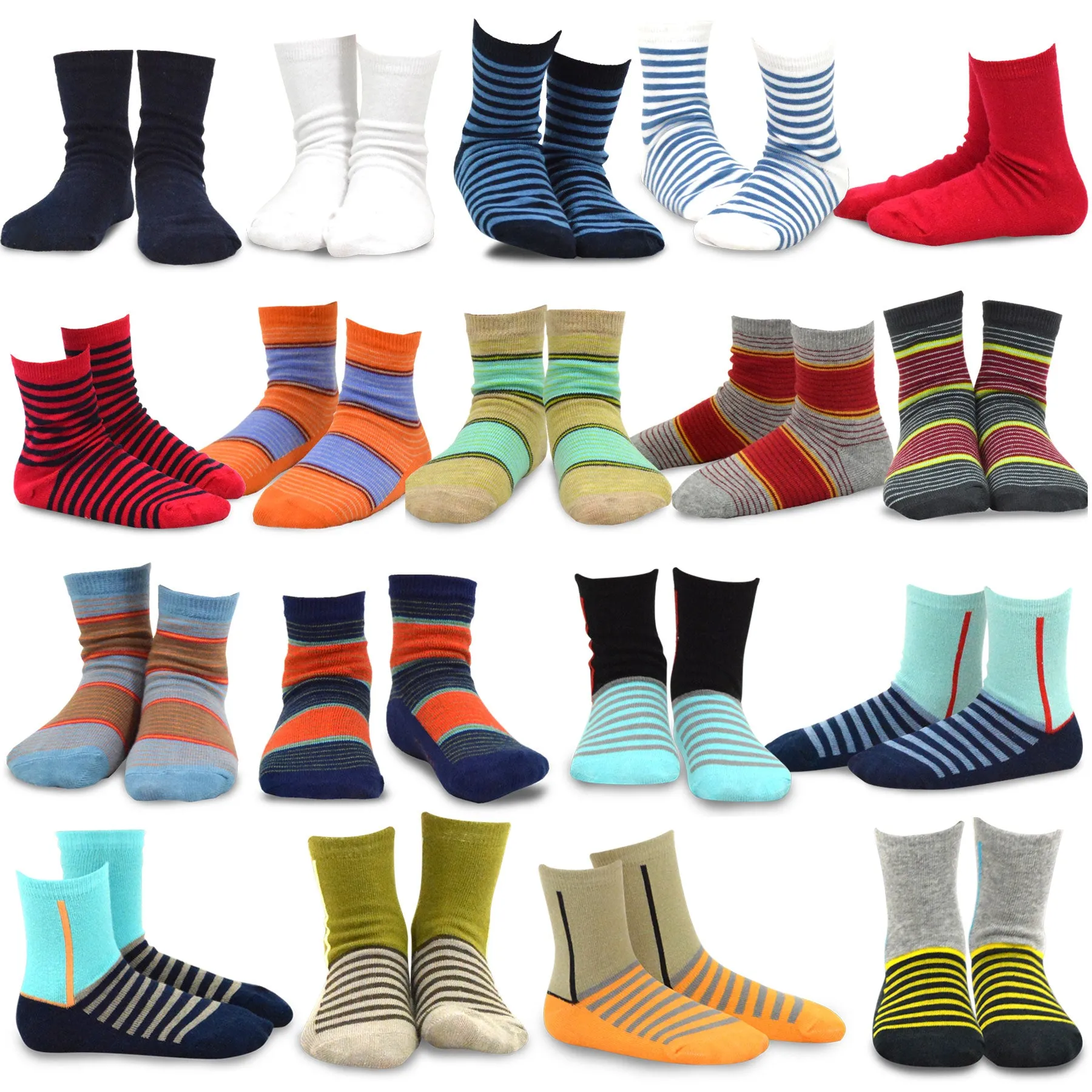 TeeHee Kids Toddler and Boys Socks Sports and Fun Cotton Crew Socks 18 Pair Pack with Gift Box Stripes