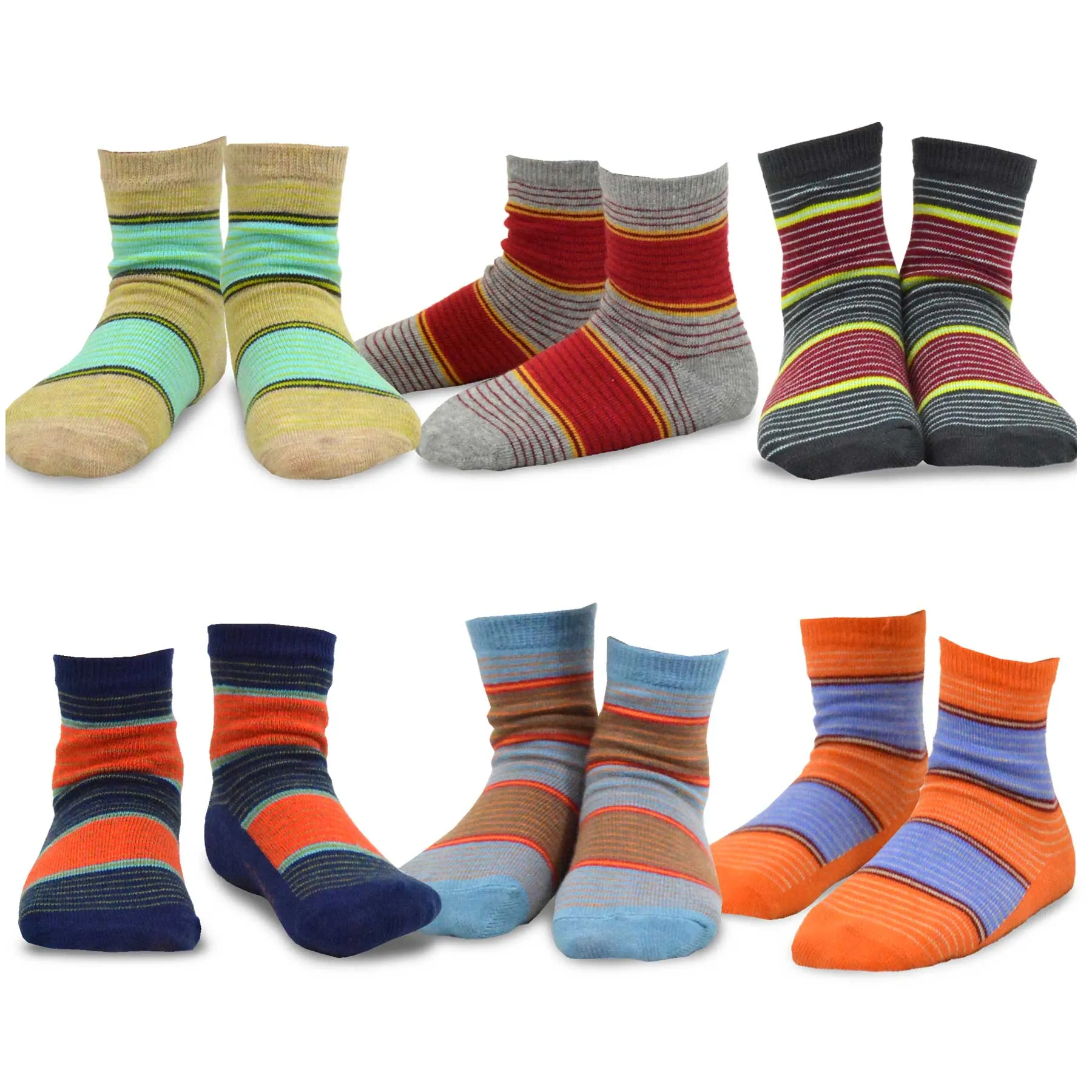 TeeHee Kids Toddler and Boys Socks Sports and Fun Cotton Crew Socks 18 Pair Pack with Gift Box Stripes