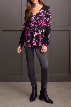 Tribal Ladies Deep Magenta Button Front Blouse w.Embroidery