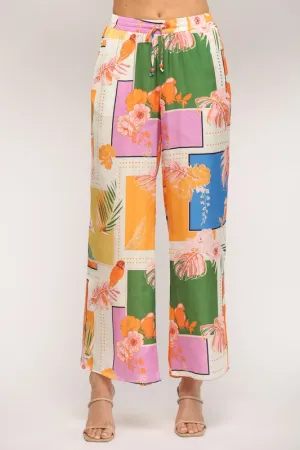 Tropical Print Wide Leg Pants