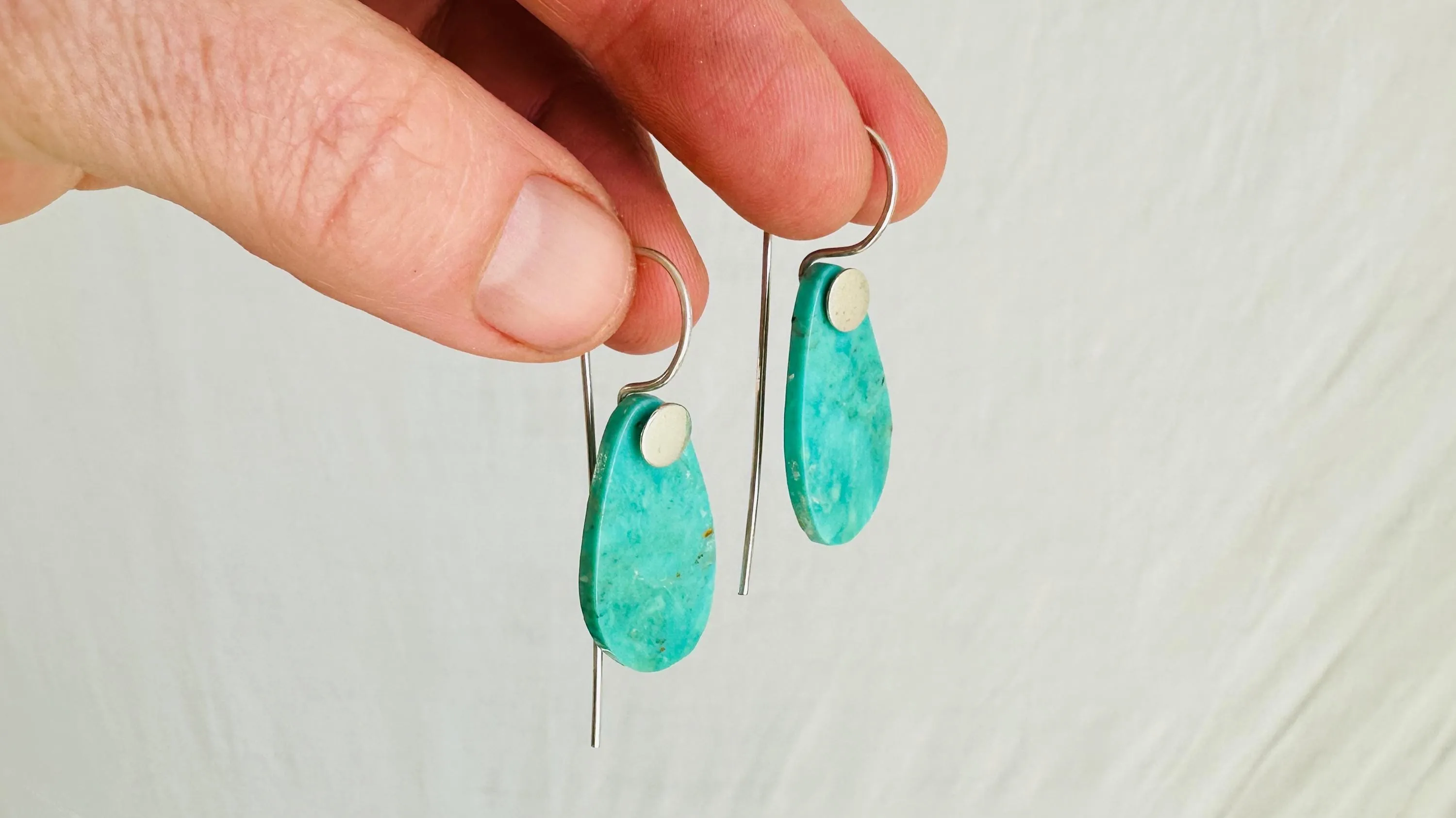 Turquoise & Silver Earrings. Handmade Sterling Silver Jewelry. Natural Sleeping Beauty Stone. 2700