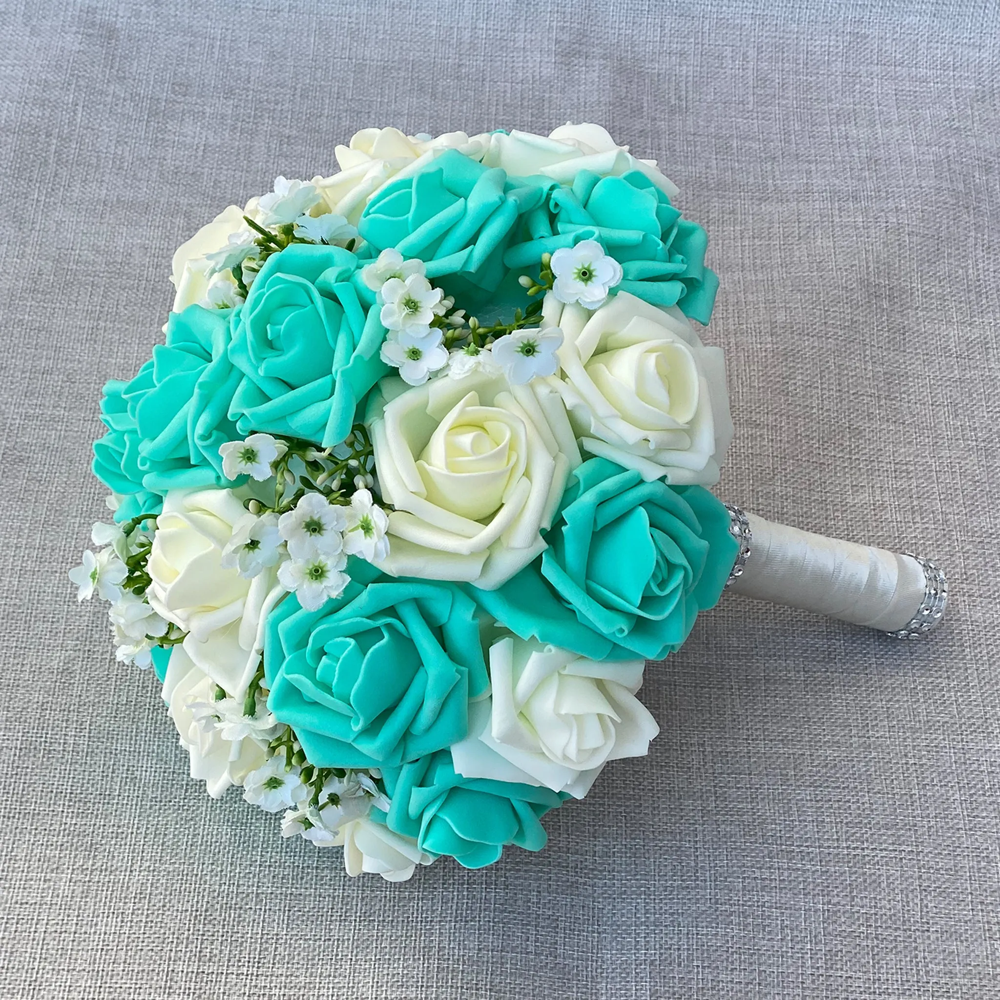 Turquoise Bridal Bouquet Ivory Rose Bouquet