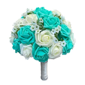 Turquoise Bridal Bouquet Ivory Rose Bouquet