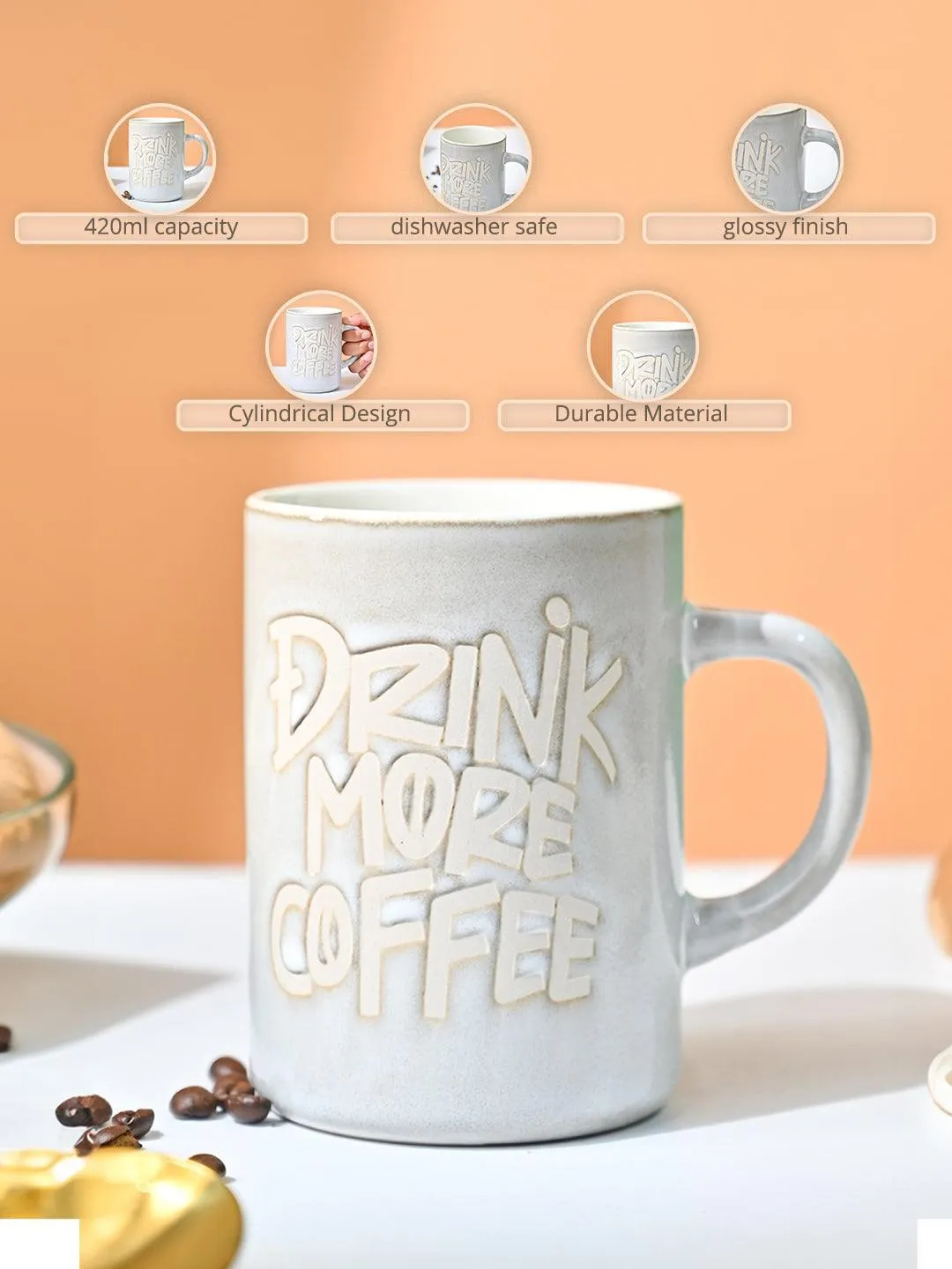 VON CASA Light Blue Mug (Drink More Coffee) - 420Ml