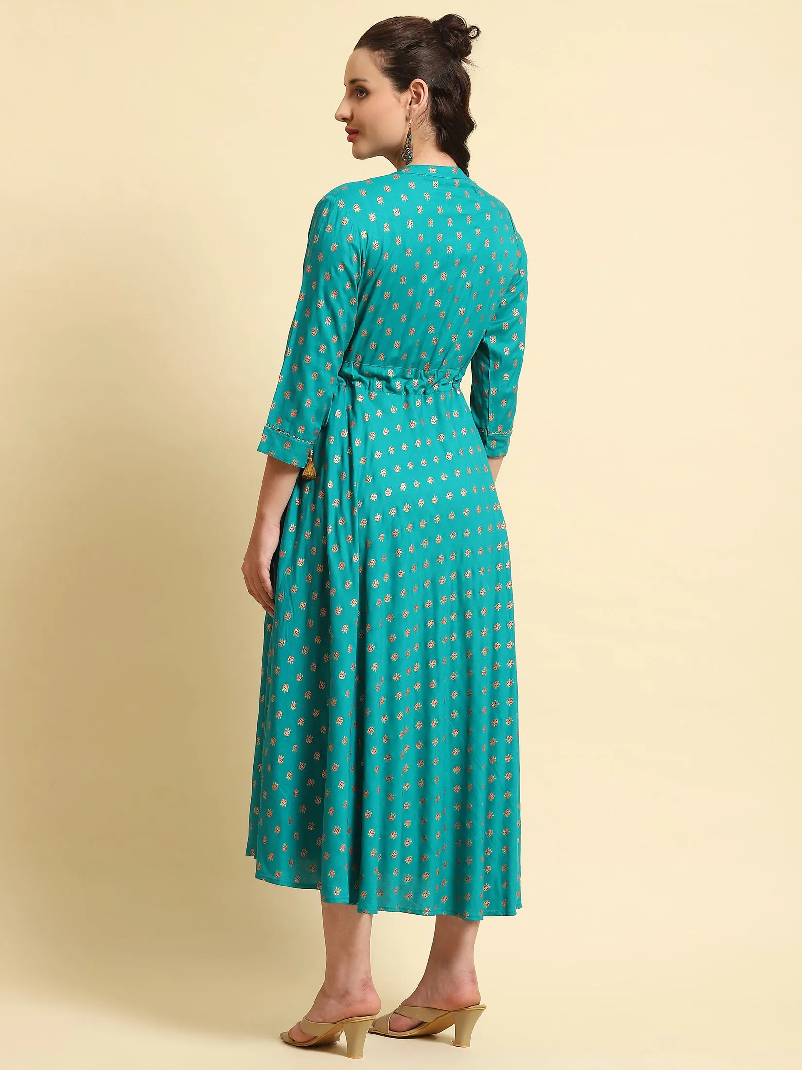 Women Turquoise Blue Floral Printed Dress
