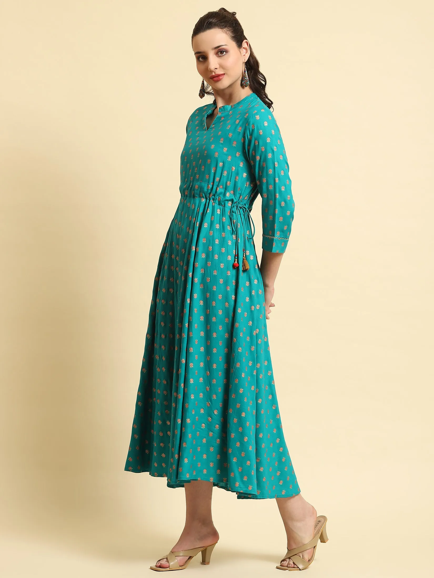 Women Turquoise Blue Floral Printed Dress