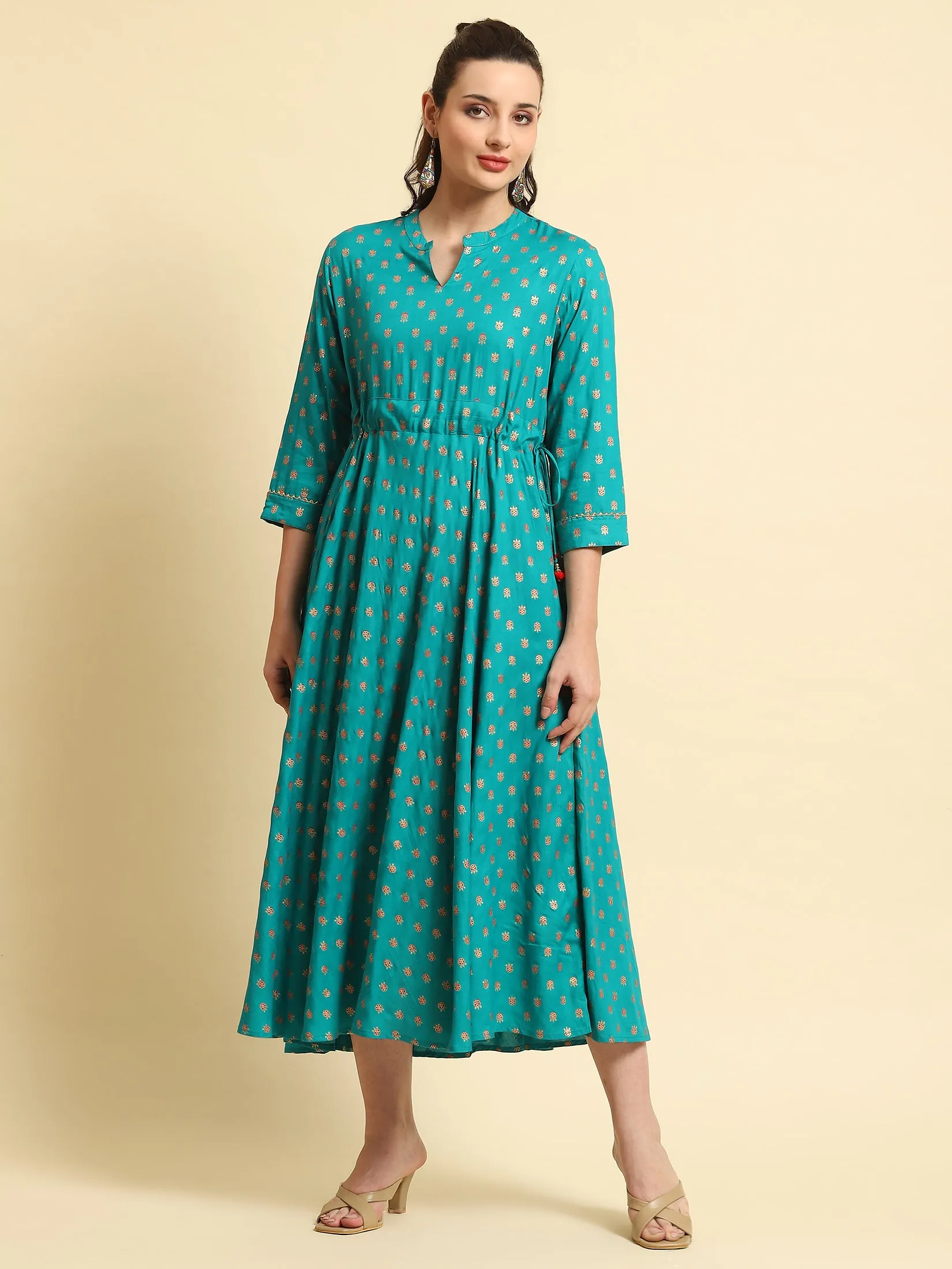 Women Turquoise Blue Floral Printed Dress