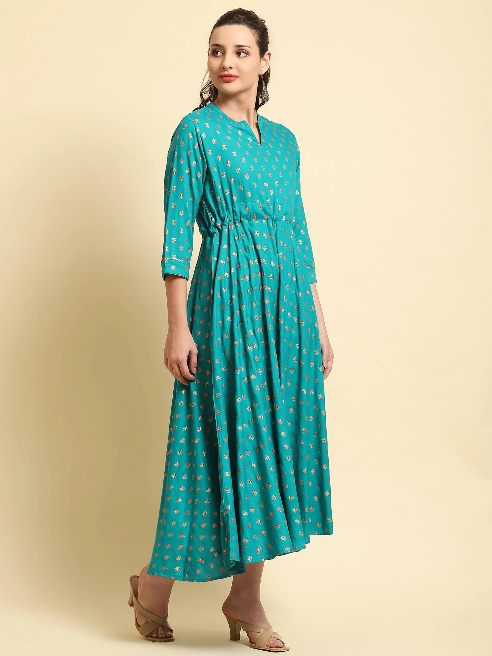 Women Turquoise Blue Floral Printed Dress