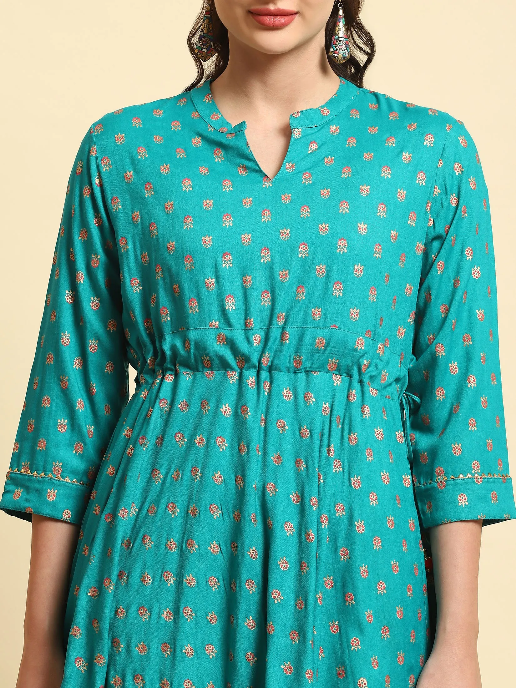 Women Turquoise Blue Floral Printed Dress